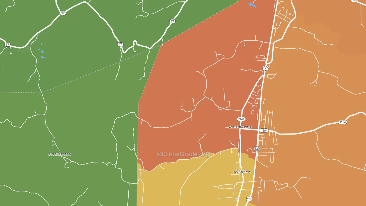 Milledgeville, KY Map of Robbery Rates