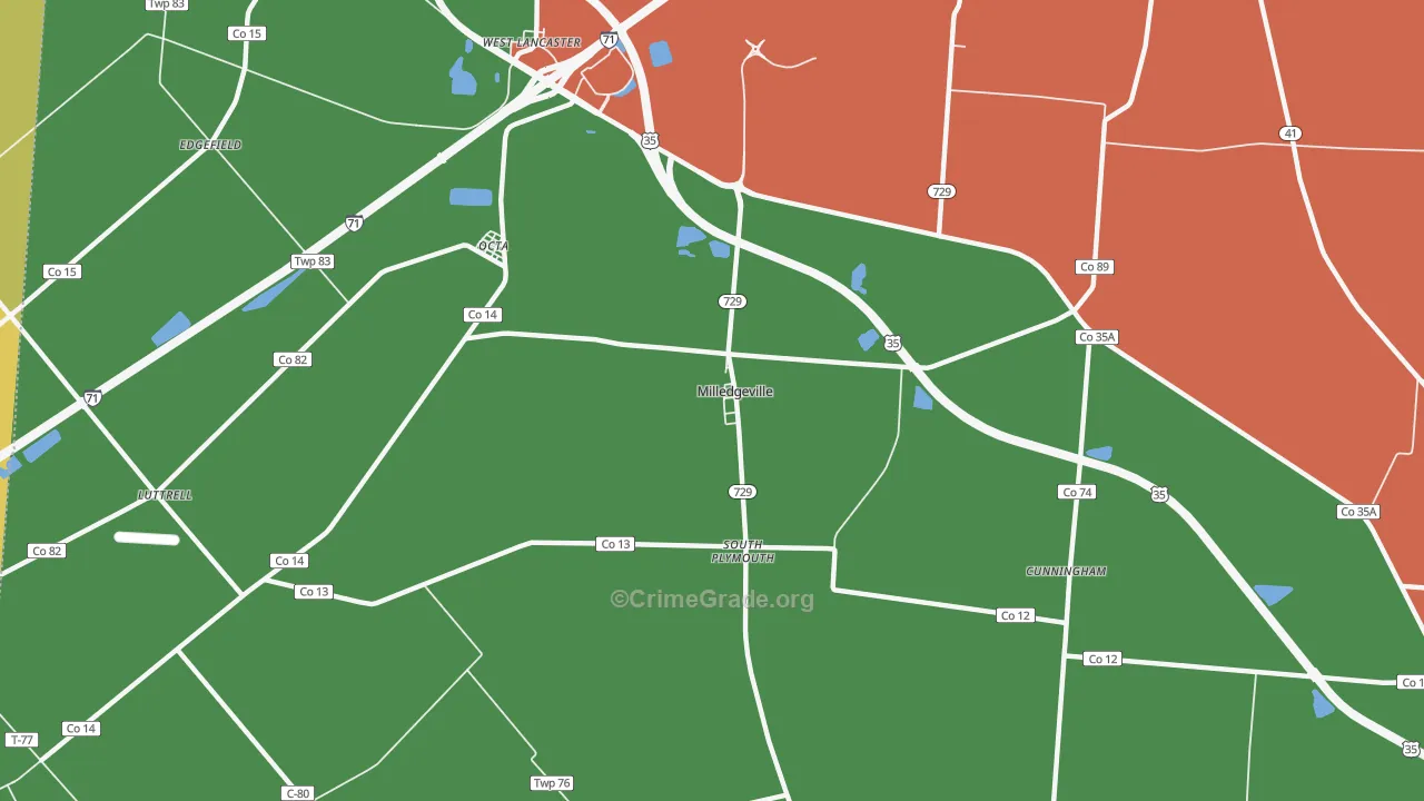 Milledgeville, OH Map of Robbery Rates