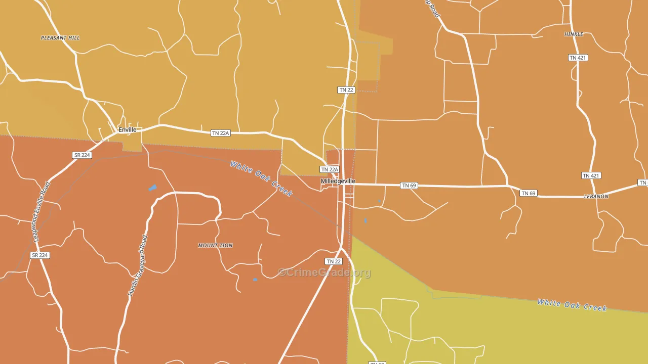 Milledgeville, TN Map of Robbery Rates