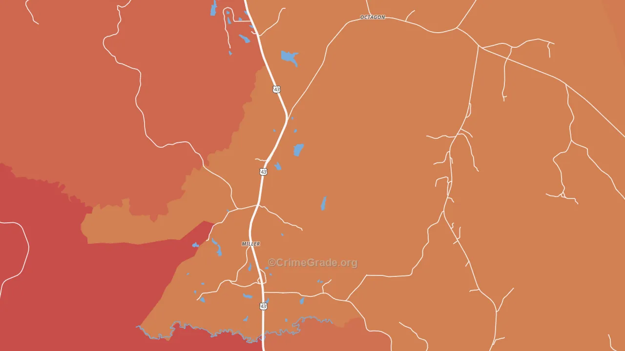 Miller, AL Map of Robbery Rates