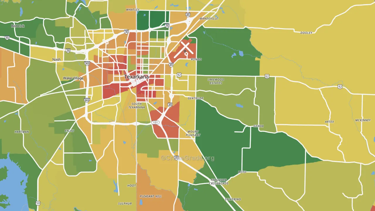 Miller County, AR Map of Robbery Rates