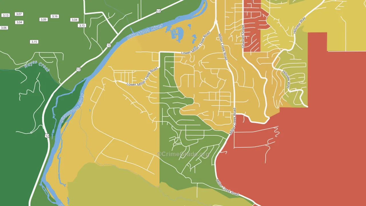 Miller Creek, Missoula, MT Map of Robbery Rates