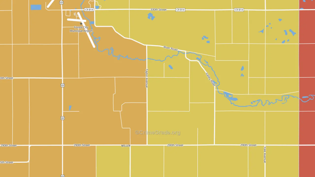 Miller, IA Map of Robbery Rates