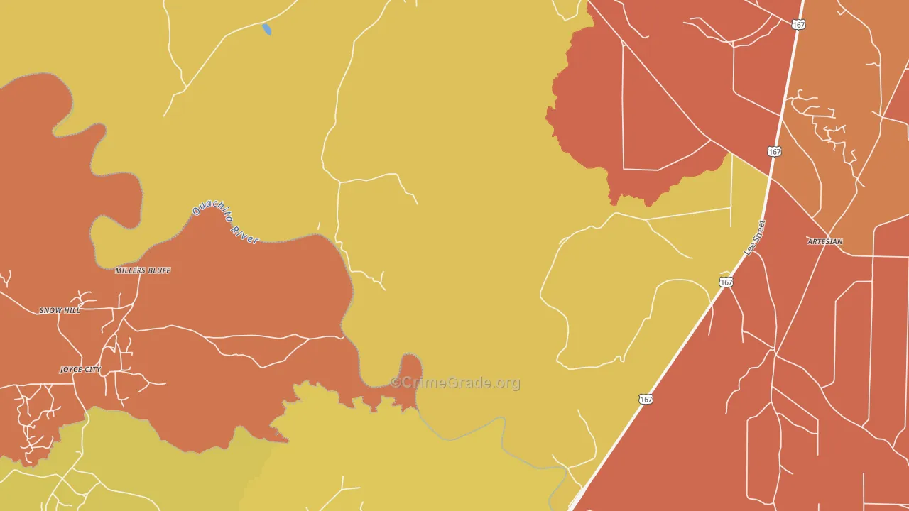 Millers Bluff, AR Map of Robbery Rates
