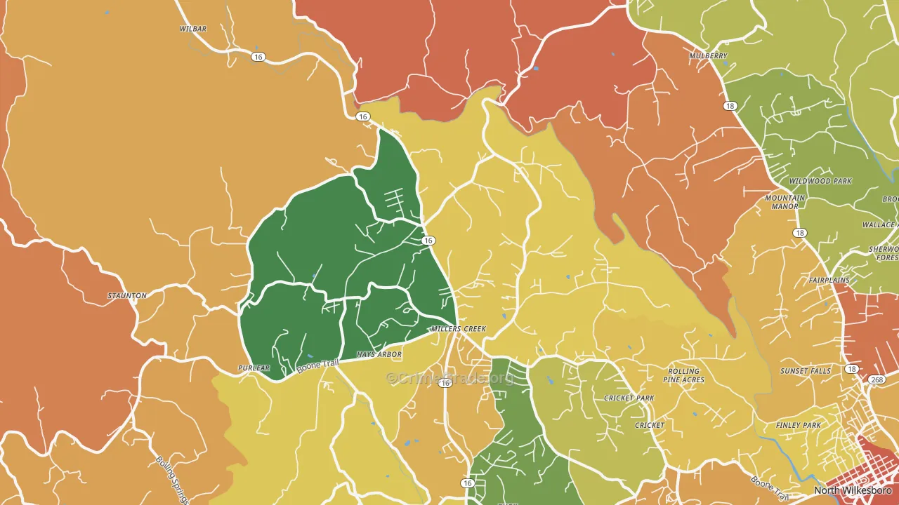Millers Creek, NC Map of Robbery Rates