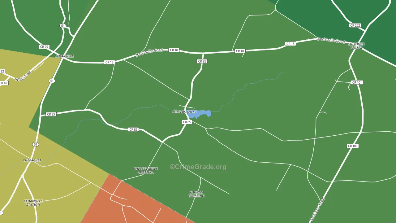 Millers Mills, NY Map of Robbery Rates