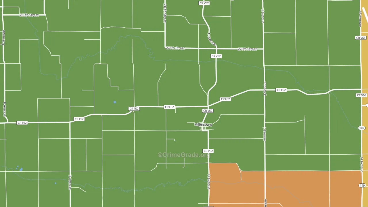 Millersburg, IA Map of Robbery Rates
