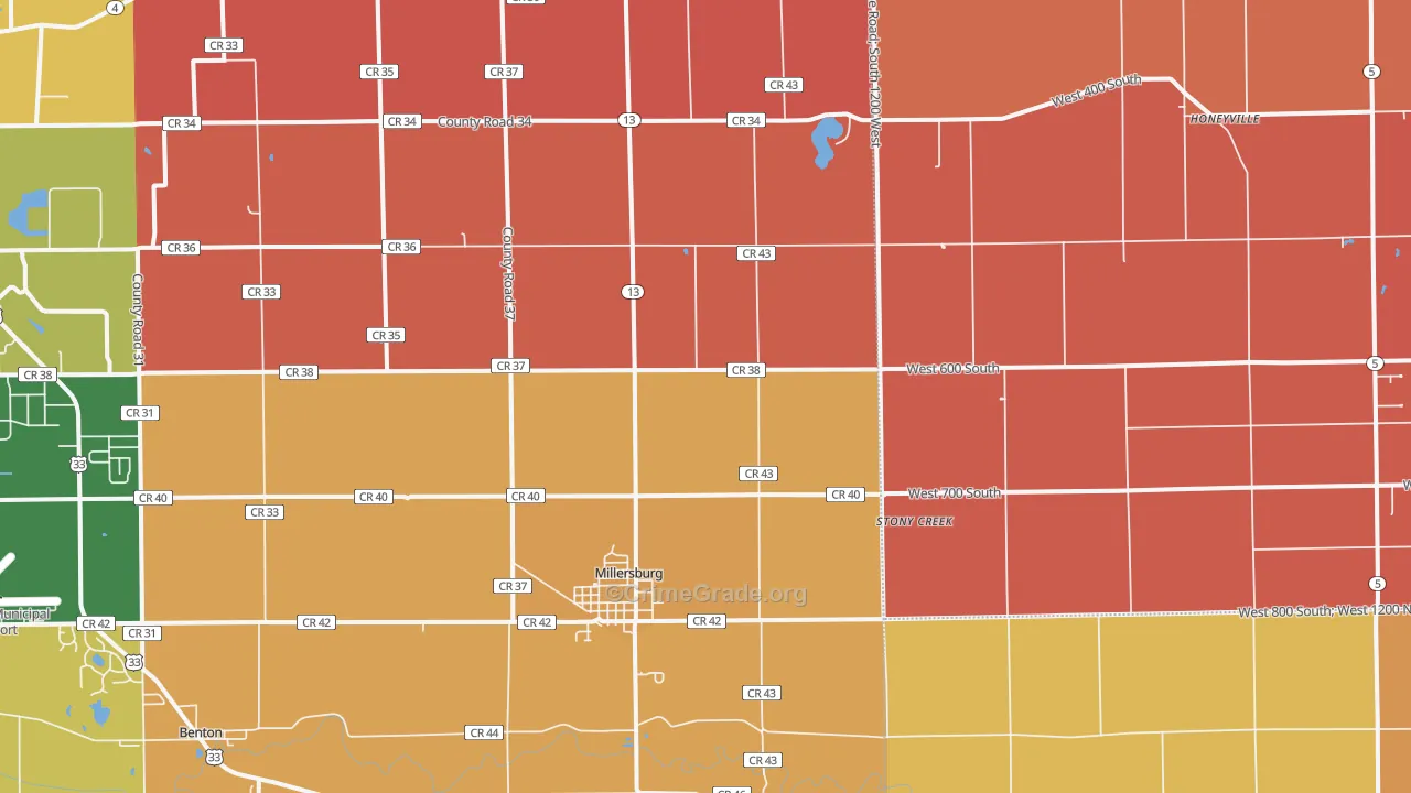 Millersburg, IN Map of Robbery Rates