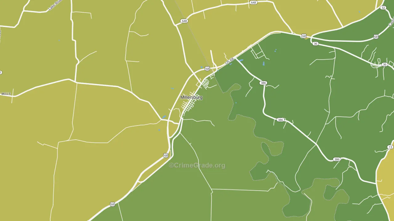 Millersburg, KY Map of Robbery Rates