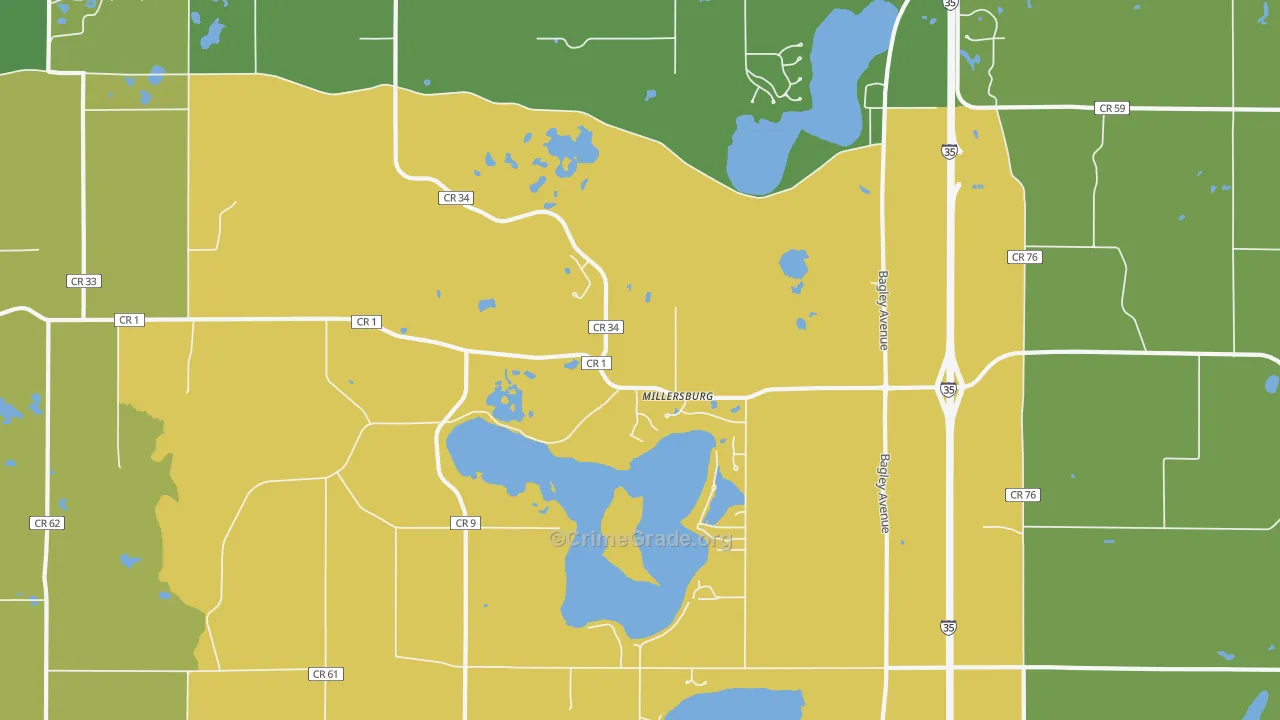 Millersburg, MN Map of Robbery Rates