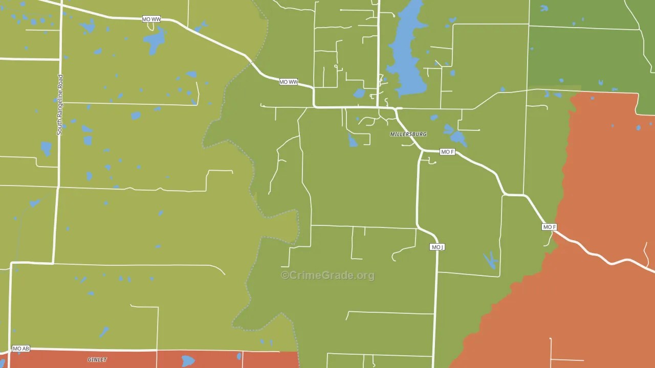 Millersburg, MO Map of Robbery Rates
