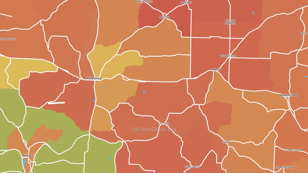 Millersburg, OH Map of Robbery Rates