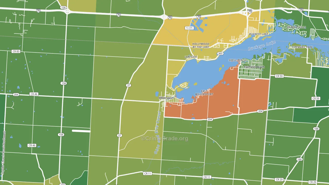 Millersport, OH Map of Robbery Rates