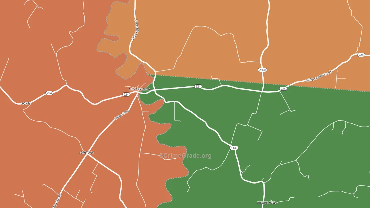 Millerstown, KY Map of Robbery Rates