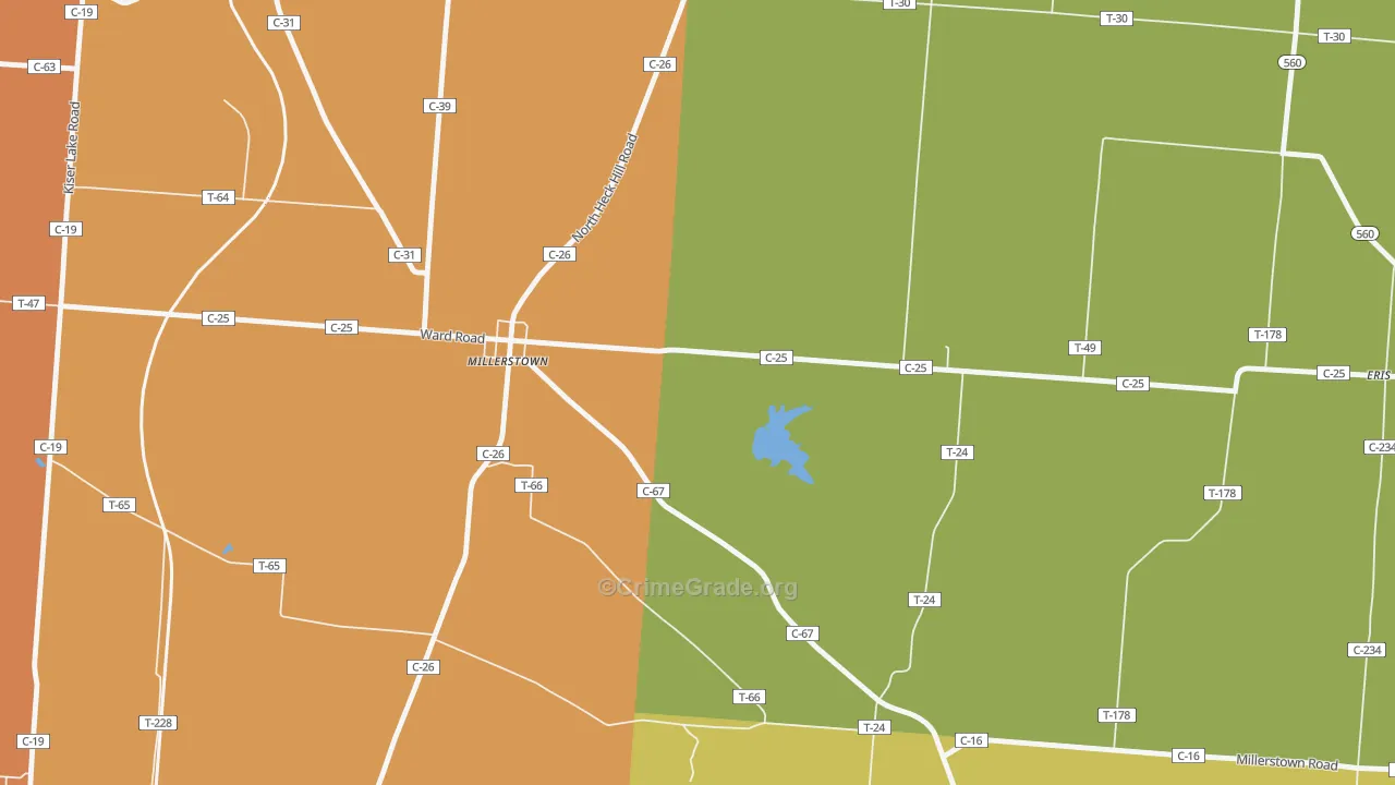 Millerstown, OH Map of Robbery Rates
