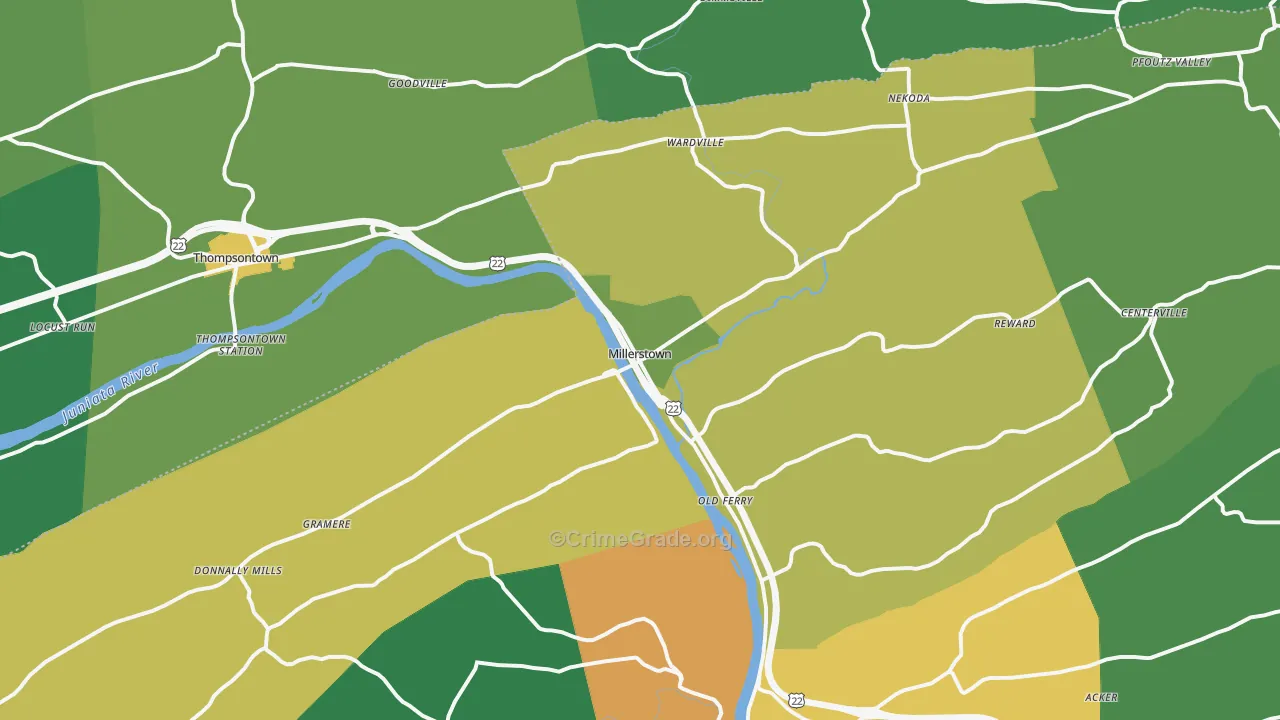 Millerstown, PA Map of Robbery Rates