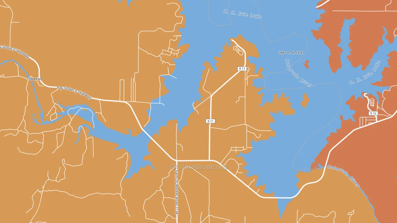 Millersview, TX Map of Robbery Rates