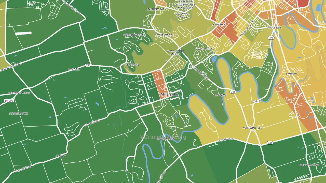 Millersville, PA Map of Robbery Rates