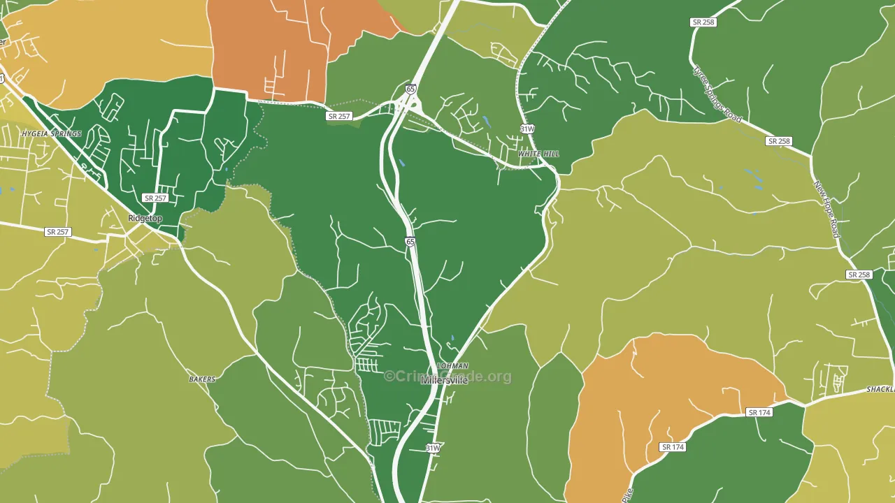 Millersville, TN Map of Robbery Rates