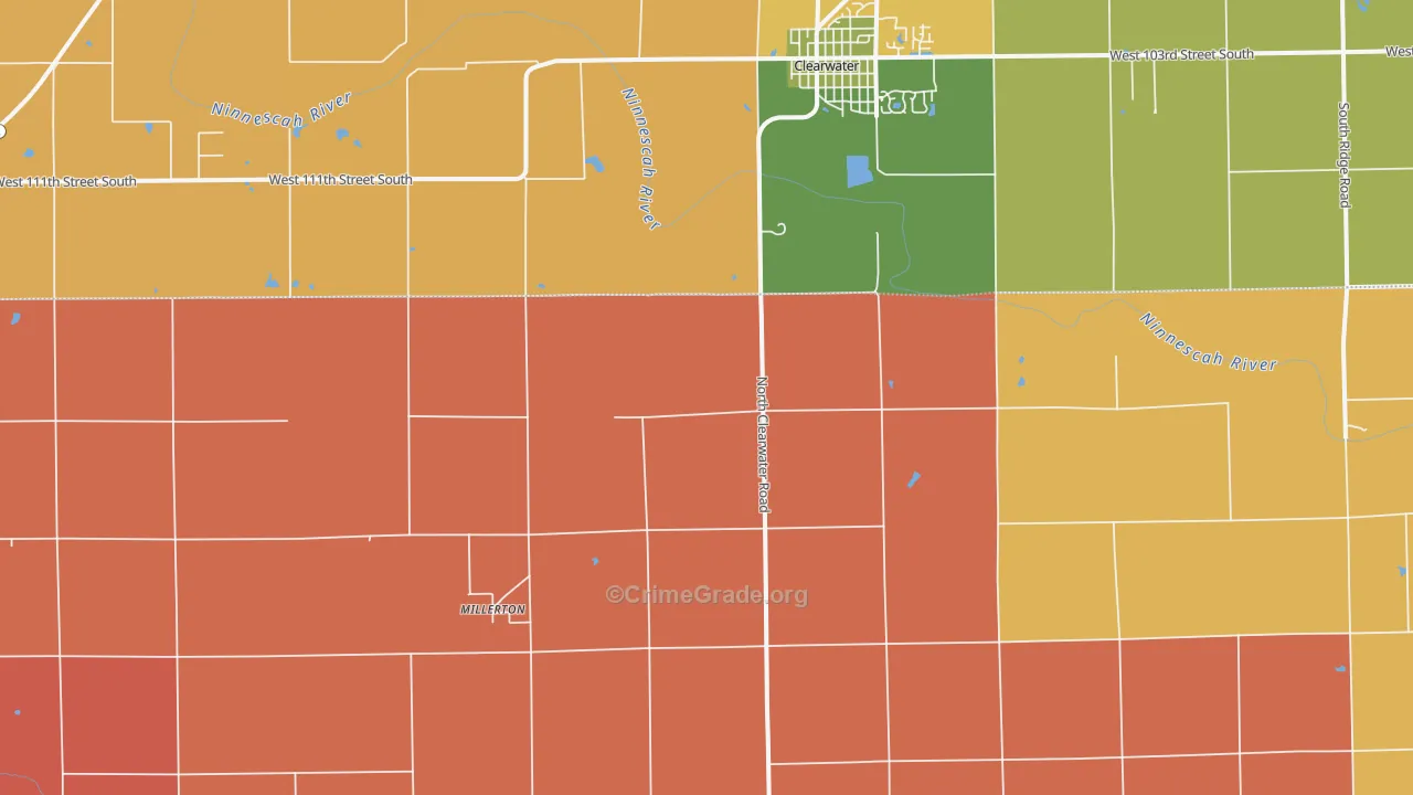 Millerton, KS Map of Robbery Rates