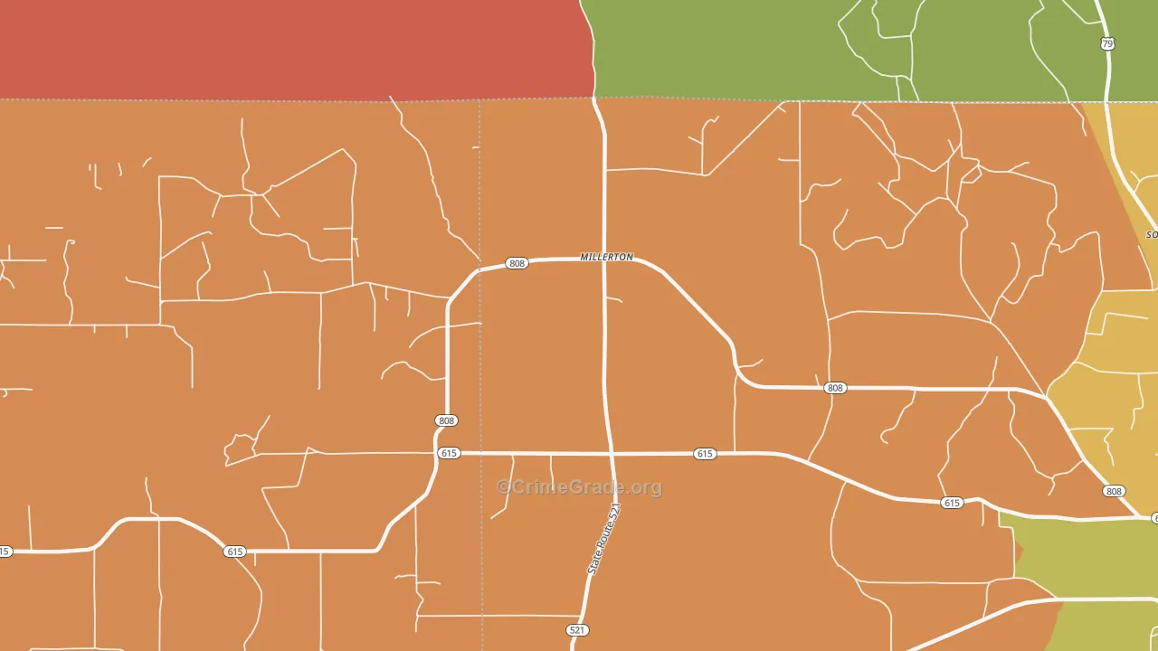 Millerton, LA Map of Robbery Rates