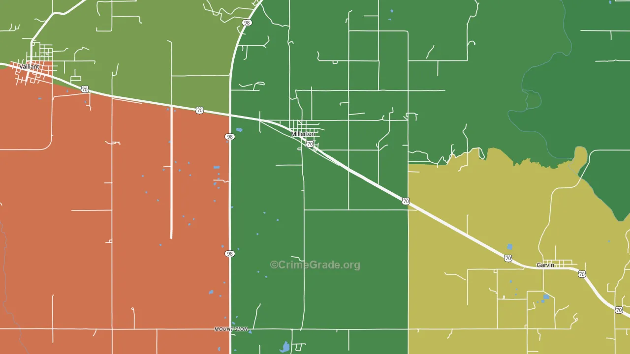 Millerton, OK Map of Robbery Rates
