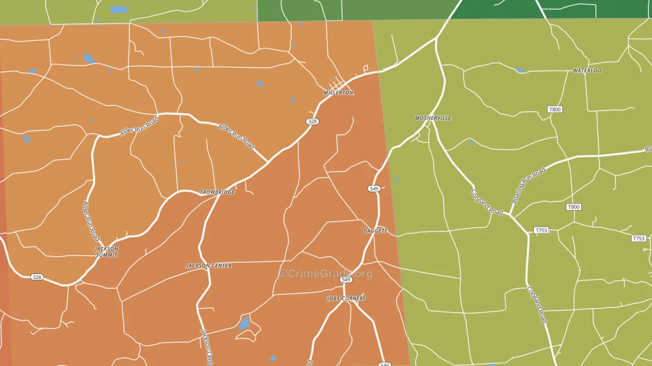 Millerton, PA Map of Robbery Rates