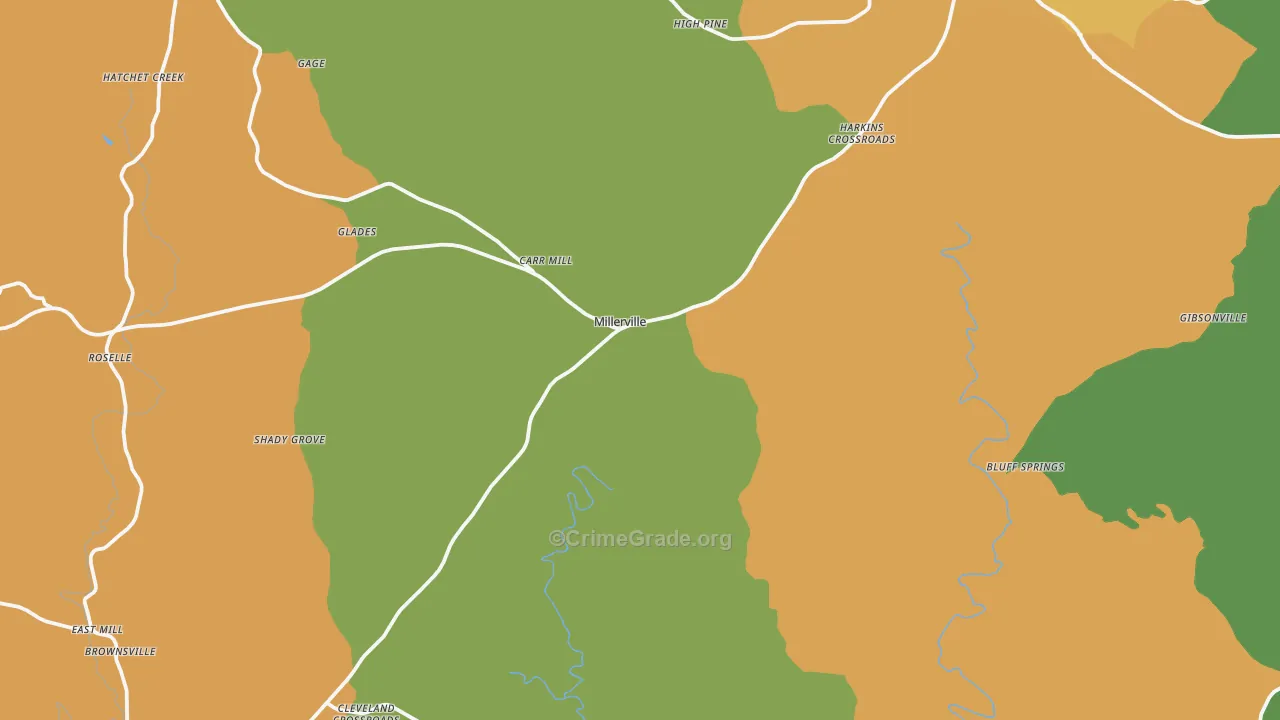 Millerville, AL Map of Robbery Rates