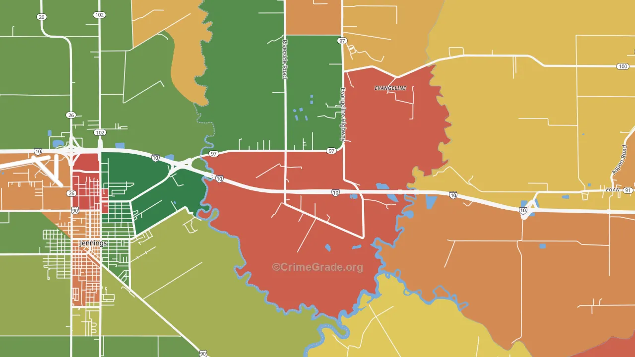 Millerville, LA Map of Robbery Rates