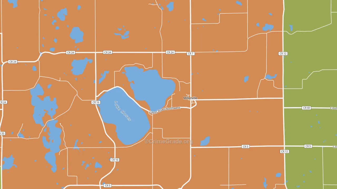 Millerville, MN Map of Robbery Rates