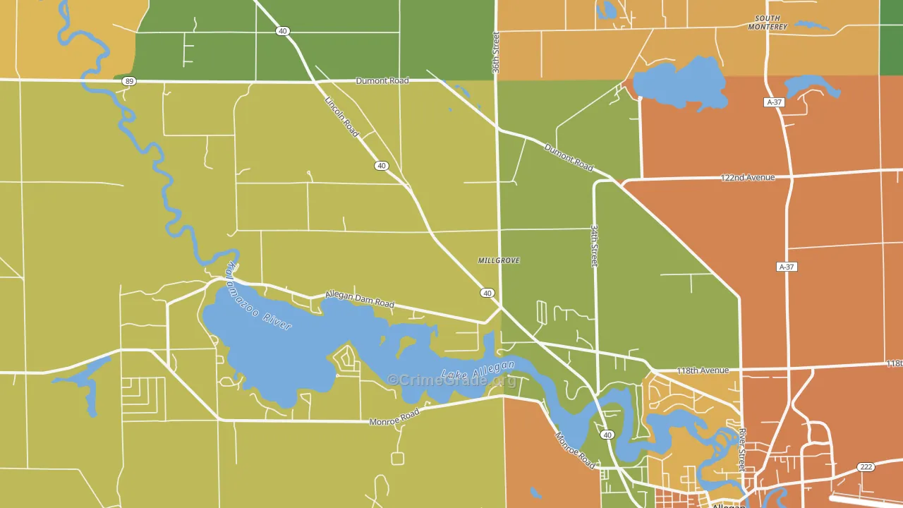 Millgrove, MI Map of Robbery Rates