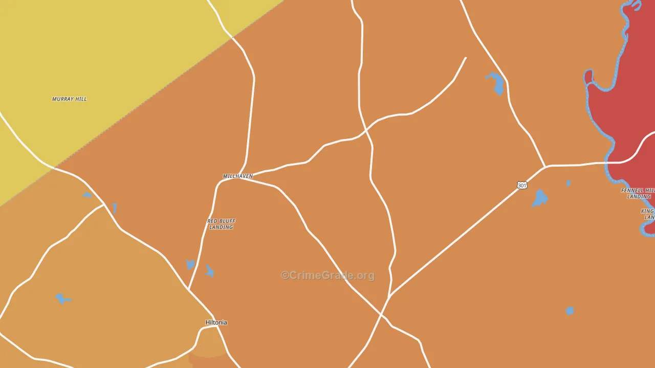 Millhaven, GA Map of Robbery Rates