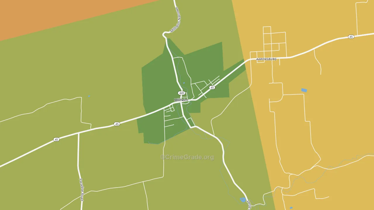 Millheim, PA Map of Robbery Rates