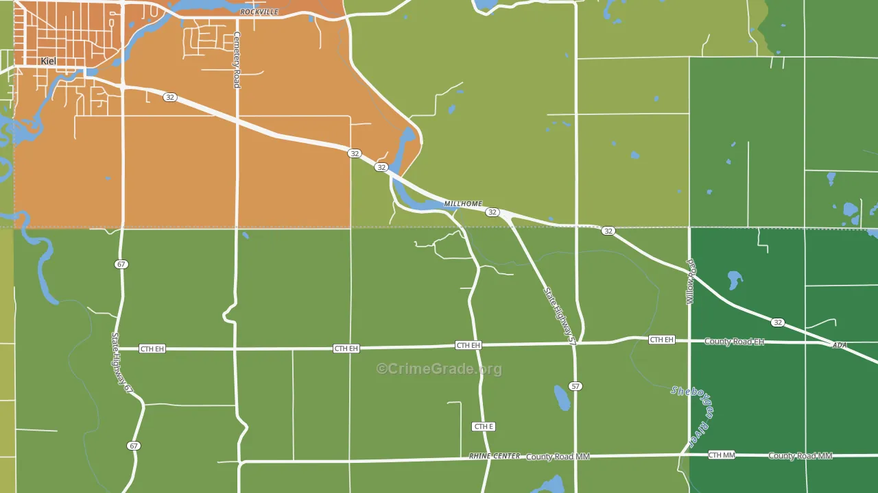 Millhome, WI Map of Robbery Rates