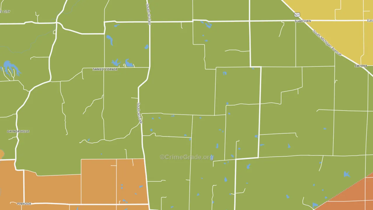 Millhousen, IN Map of Robbery Rates