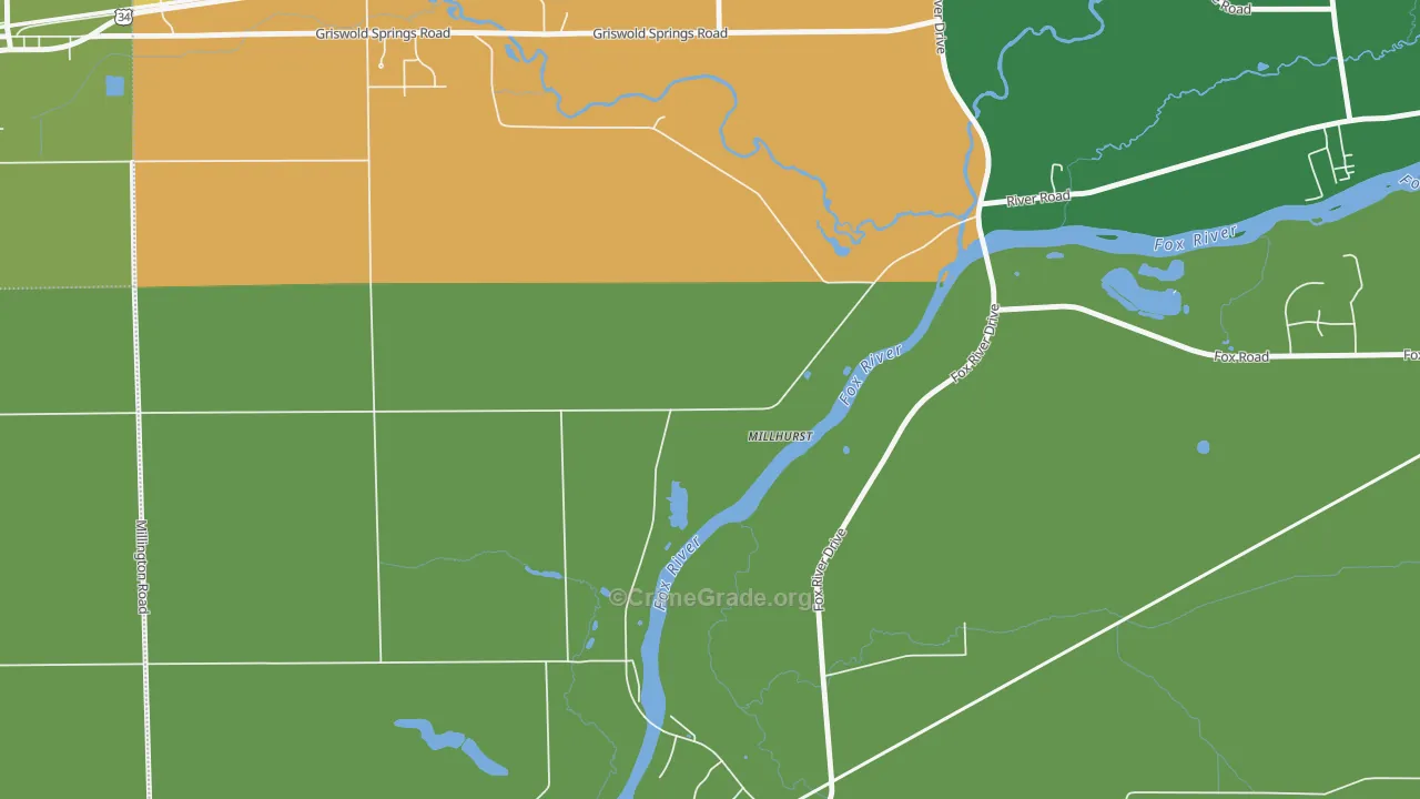 Millhurst, IL Map of Robbery Rates