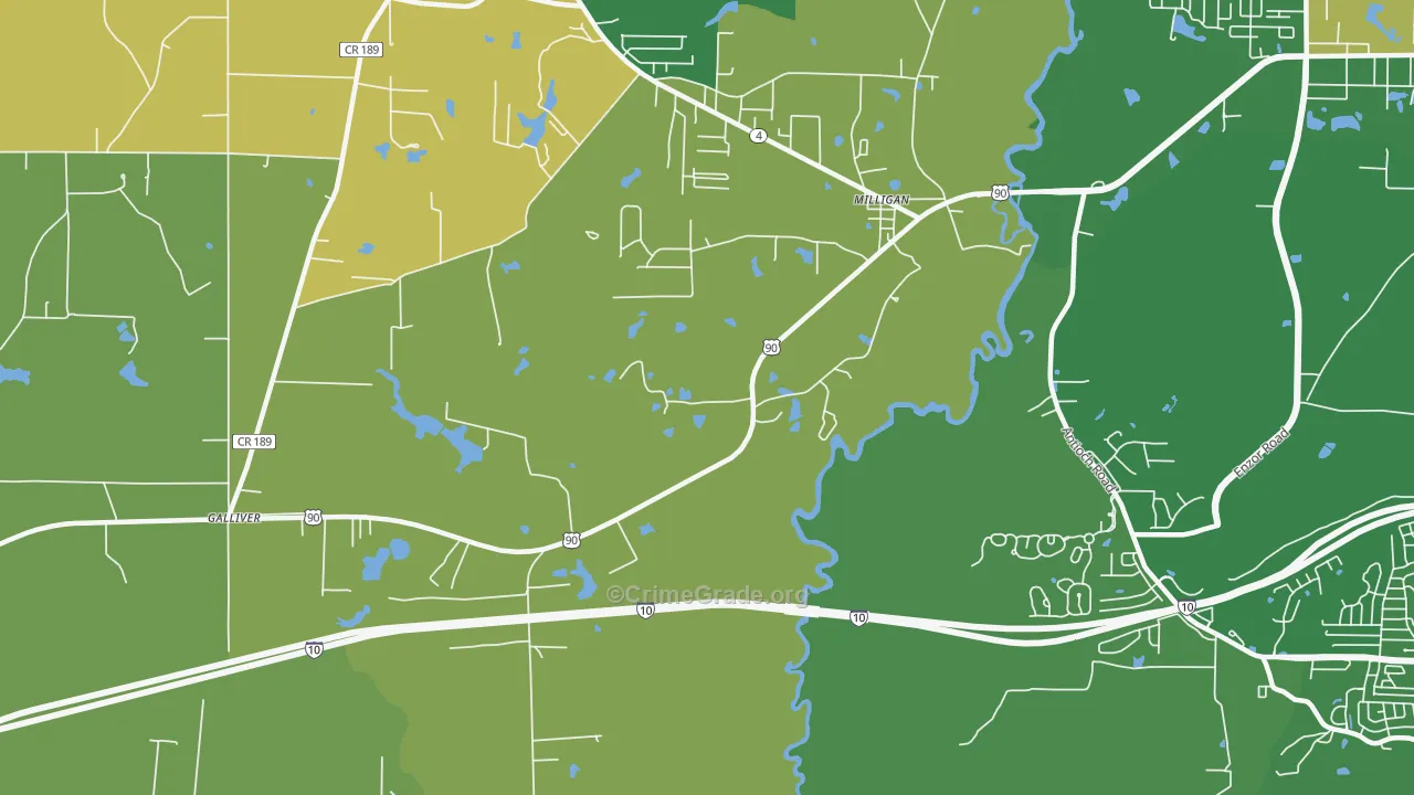Milligan, FL Map of Robbery Rates