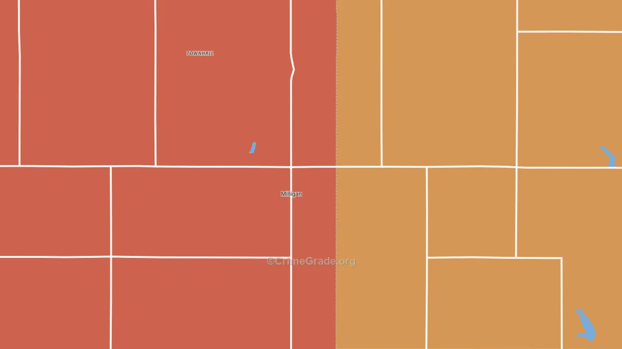 Milligan, NE Map of Robbery Rates