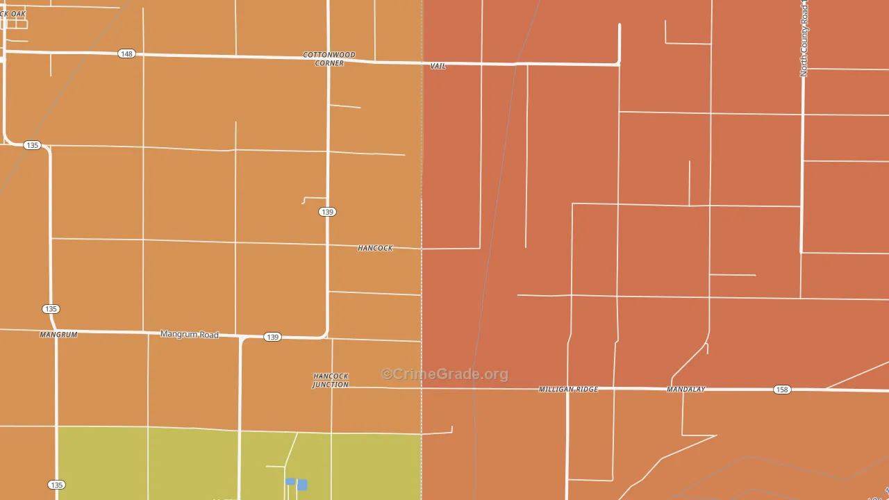 Milligan Ridge, AR Map of Robbery Rates