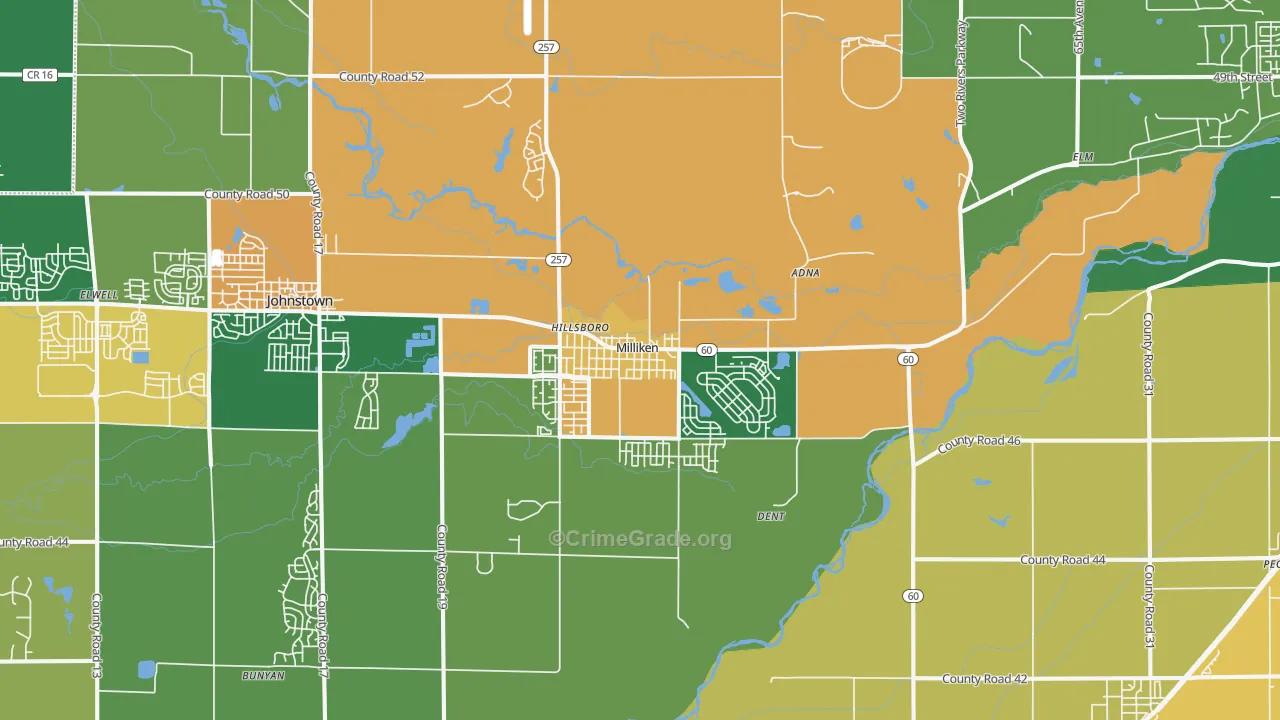 Milliken, CO Map of Robbery Rates