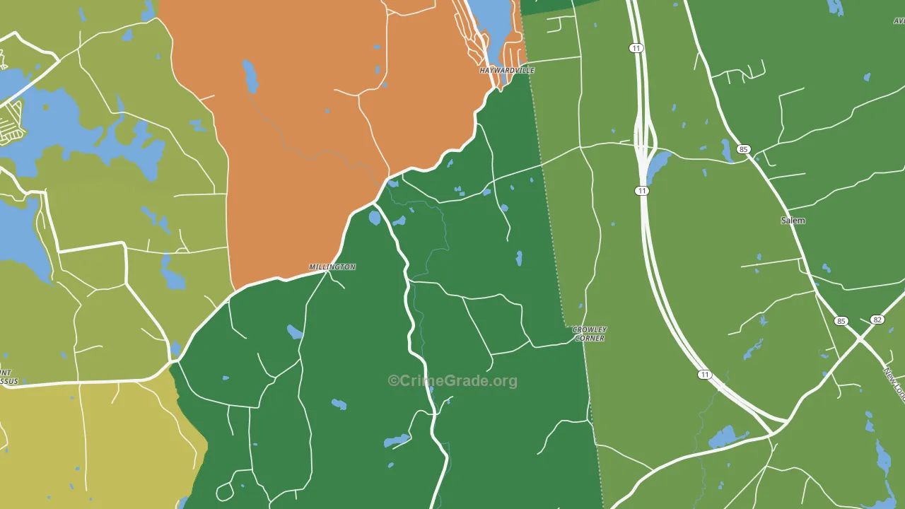 Millington, CT Map of Robbery Rates