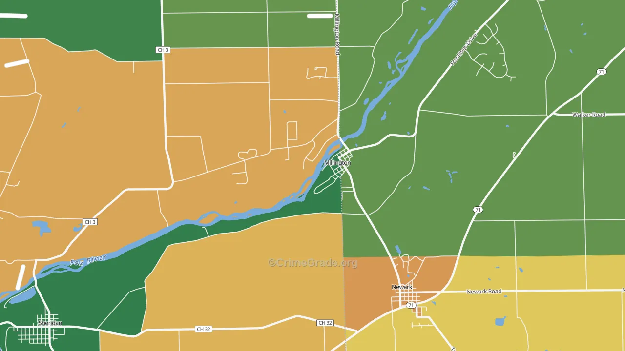 Millington, IL Map of Robbery Rates