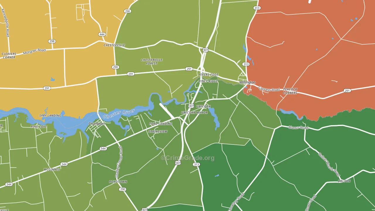 Millington, MD Map of Robbery Rates