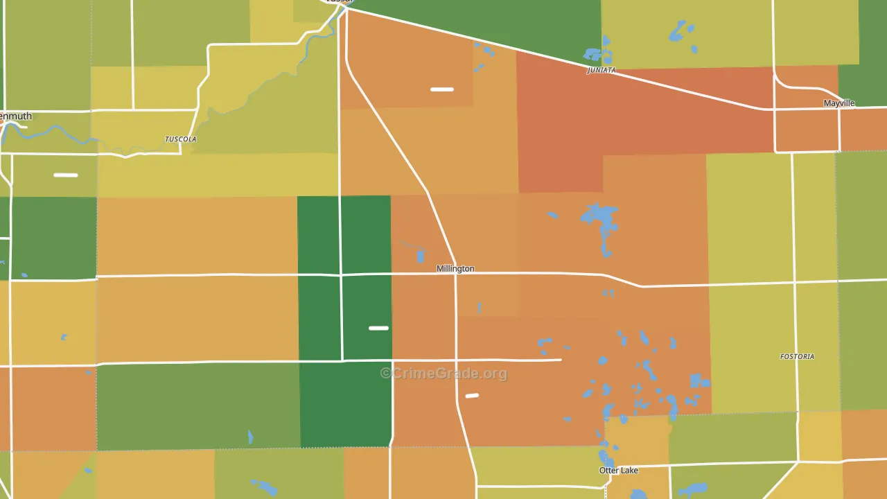 Millington, MI Map of Robbery Rates