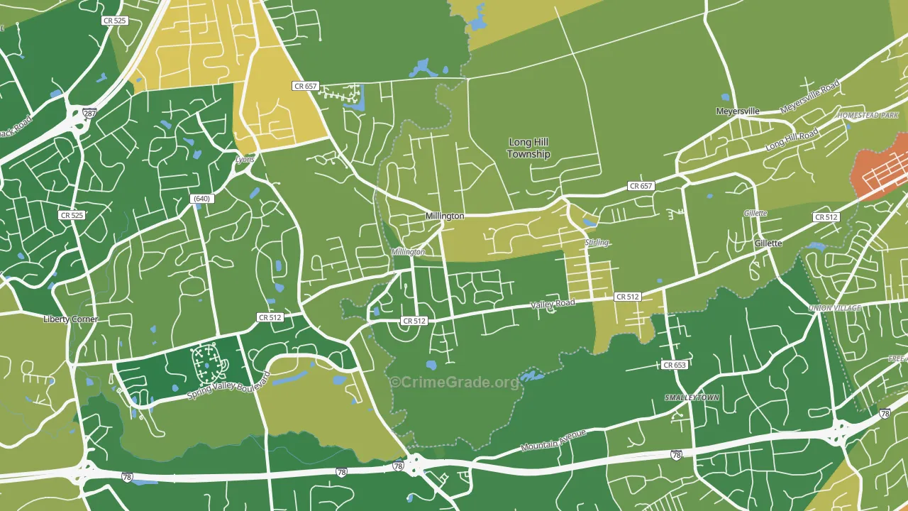 Millington, NJ Map of Robbery Rates