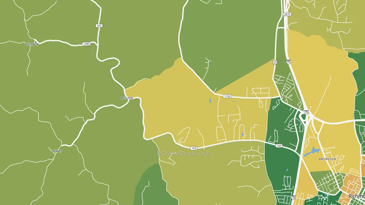 Million, KY Map of Robbery Rates