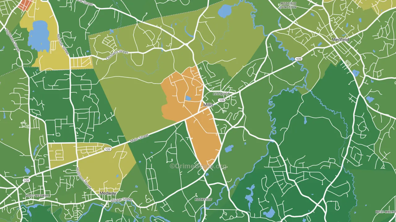 Millis, MA Map of Robbery Rates