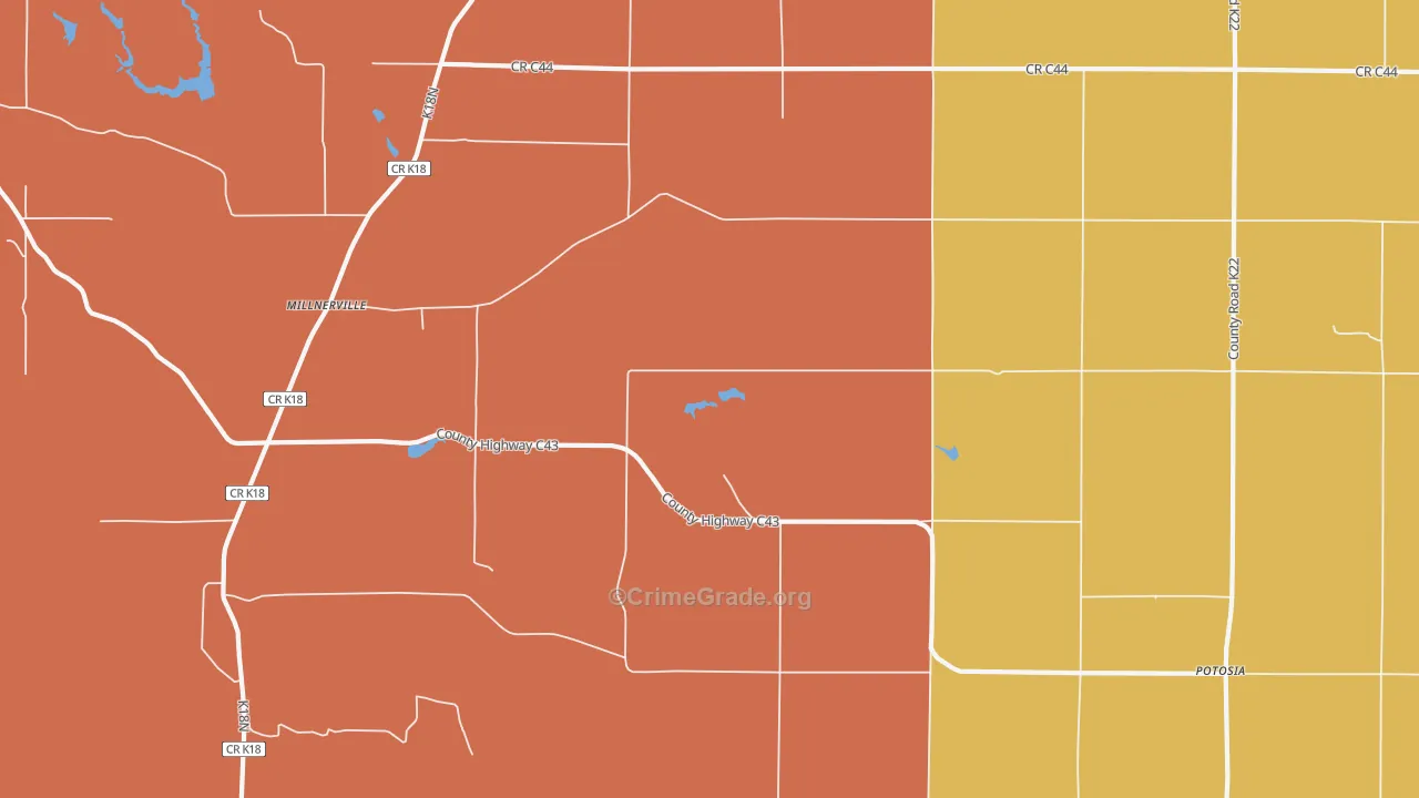 Millnerville, IA Map of Robbery Rates