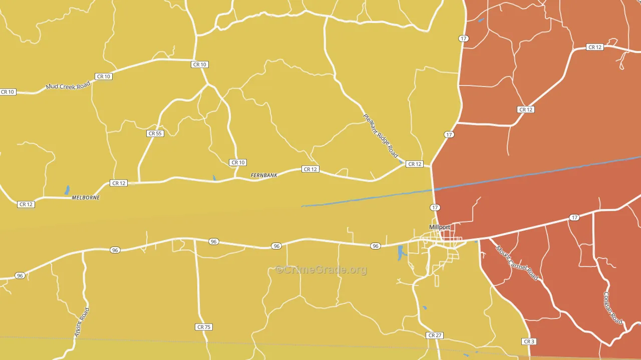 Millport, AL Map of Robbery Rates