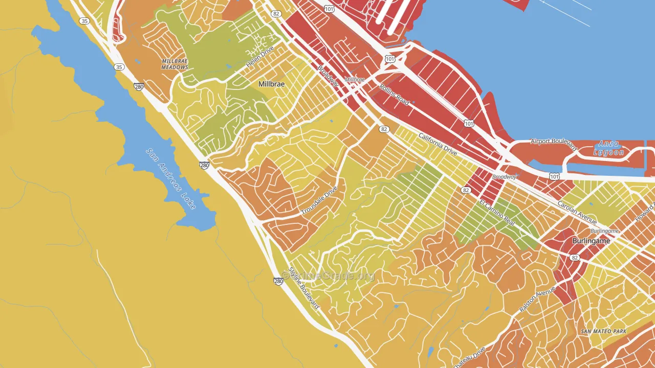 Mills Estates, Burlingame, CA Map of Robbery Rates